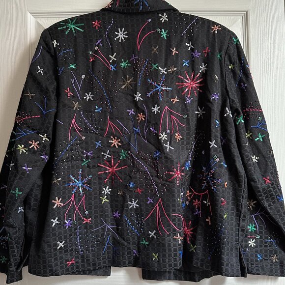 Draper's and Damon's Black Beaded Sequined Jacket FIREWORKS Women's Petite Large - Picture 1 of 14